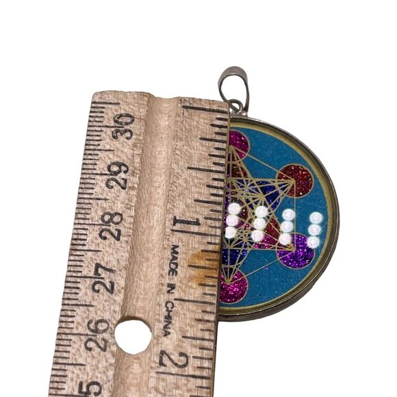 925 Sterling Silver Metatron Cube Socket Turquoise Pendant Celestial Faith - Picture 3 of 4